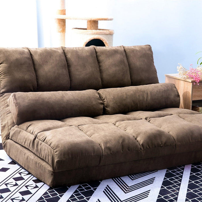 Double Chaise Lounge Sofa Floor Couch and Sofa with Two Pillows (Brown) image