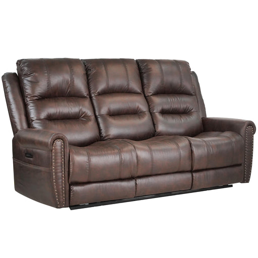 Slora Leather Gel Brown Power Reclining 81.5" Sofa With Power Headrest and Dropdown Center Table ( Sofa ) image