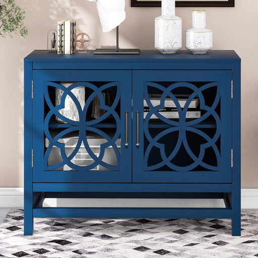 WoodStorage Cabinet with Doors and Adjustable Shelf, Entryway Kitchen Dining Room, Navy Blue image