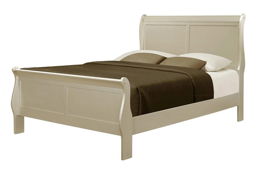 Louis Phillipe Champagne Finish Queen Size Panel Sleigh Bed Solid Wood Wooden Bedroom Furniture image