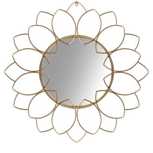 Round Metal Decor Wall Mirror with Oval Motif, Brown and Gold image