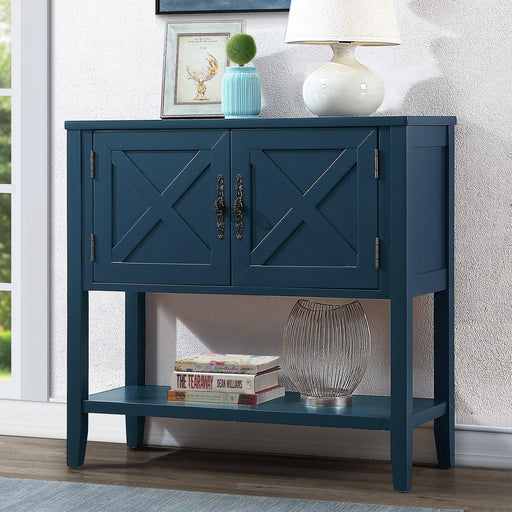 35’’ Farmhouse Wood Buffet Sideboard Console Table with Bottom Shelf and 2-Door Cabinet, for Living Room, Entryway,Kitchen Dining Room Furniture (Navy Blue) image