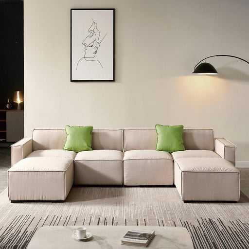 Modular U Shape Sectional Fabric Sofa (Beige) image