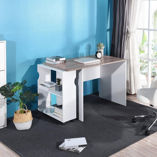 47.4" L Computer Desk with movable bookcase, oak & white image