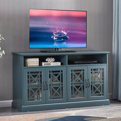 53” Wooden TV Console,Storage Buffet Cabinet, Sideboard with Glass Door and Adjustable Shelves, Console Table for Dining Living Room Cupboard, Dark Teal image