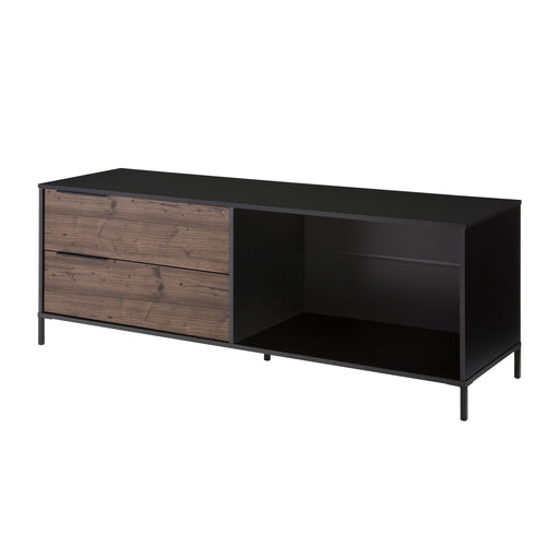 60 Inch Wood and Metal Entertainment TV Stand with 2 Drawers, Brown and Black image