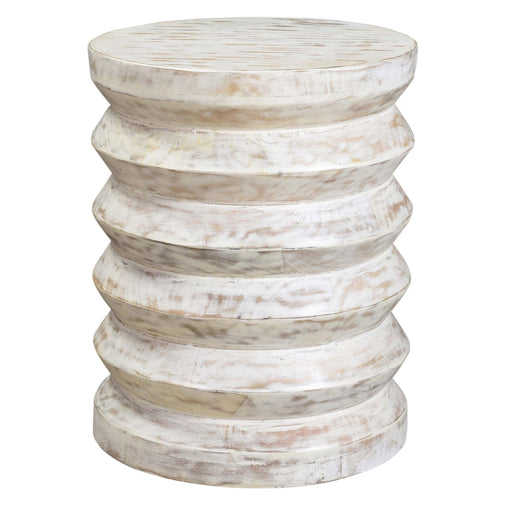 Round End Table with Spring Design Wooden Frame and Round Top, Washed White image