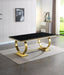 Modern Rectangular Black Marble Dining Table, 0.71" Thick Marble Top, Double U-Shape Stainless Steel Base with Gold Mirrored Finish image