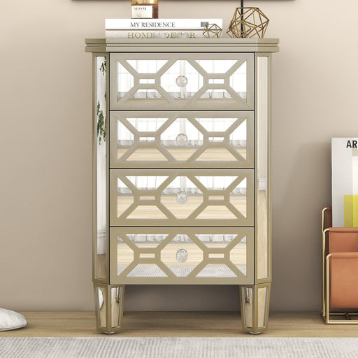Elegant Mirrored 4-Drawer Chest with Golden LinesStorage Cabinet for Living Room, Hallway, Entryway image
