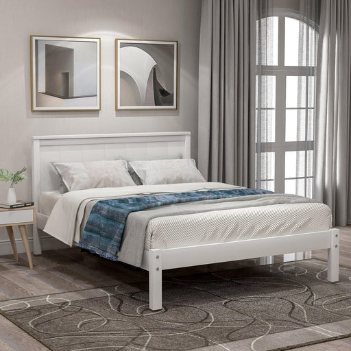 Platform Bed Frame with Headboard , Wood Slat Support , No Box Spring Needed ,Twin,White image