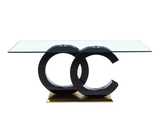 Tempered Glass Dining Table with Black MDF Middle Support and Stainless Steel Base forModern Design image