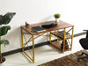 Furnish Home Store Morello Gold Metal Frame 47" Wooden Top 2 Shelves Writing and Computer Desk for Home Office, White image