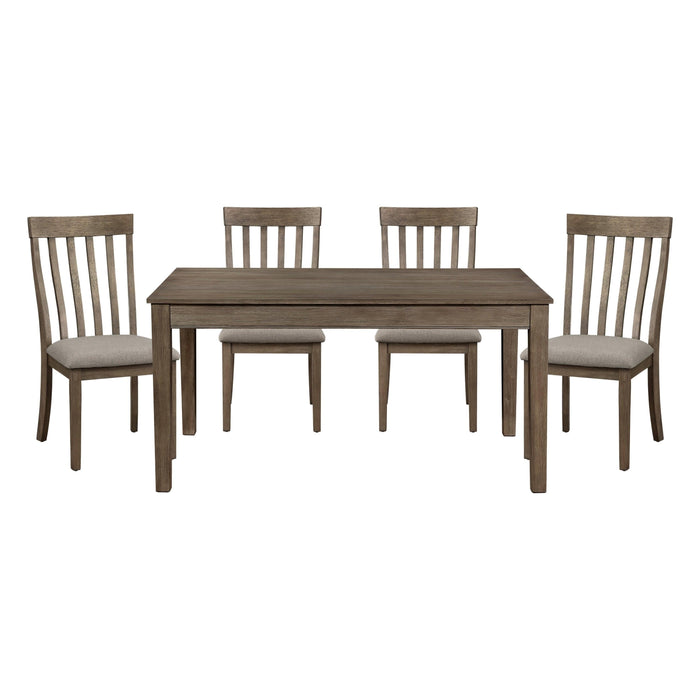 Country Casual Styling 5pc Dining Set Dining Table with Drawers and 4x Side Chairs Wire Brushed Brown Finish Wooden Furniture image