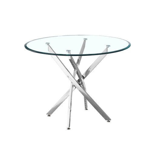 Contemporary Round Clear Dining Tempered Glass Table with Silver Finish Stainless Steel Legs image