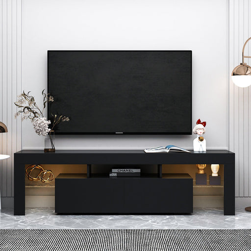 Modern Black TV Stand, 20 Colors LED TV Stand w/Remote Control Lights image