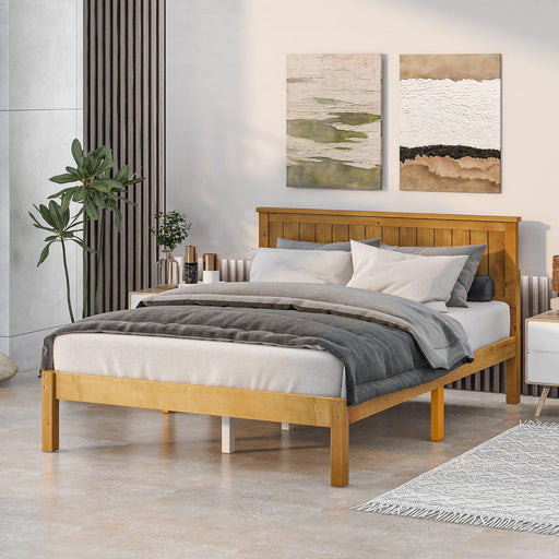 Platform Full Bed with Headboard,Light Brown image