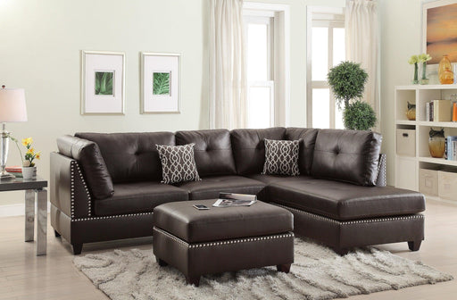 3-pcs Sectional Sofa Espresso Bonded Leather Cushion Sofa Chaise Ottoman Reversible Couch Pillows image
