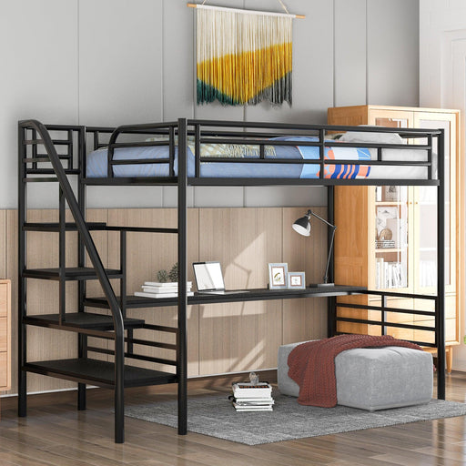 Metal Loft Bed Frame with Desk, No Box Spring Needed,Twin ,Black image
