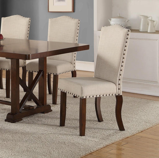 Classic Cream Upholstered Cushion Chairs Set of 2 Dining Chair Nailheads Solidwood Legs image