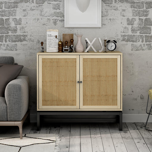 Natural rattan，2 door cabinet，with 1 Adjustable Inner Shelves，rattan，AccentStorage Cabinet image