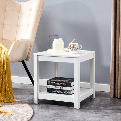 Simple white side table , 2-tier small space end table ,modern night stand, sofa table, side table withStorage shelve image
