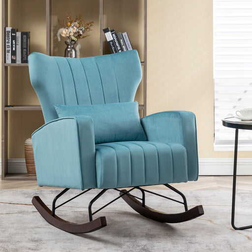 Velvet Nursery Rocking Chair, Accent Rocking Chair with with Solid Metal Legs, Upholstered Comfy Glider Rocker for Reading, Bedroom and Living Room image