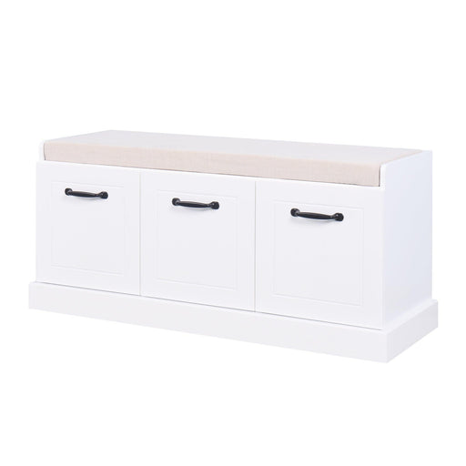 Wooden EntrywayShoe Cabinet Living RoomStorage Bench with White Cushion image