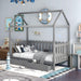 Twin Size House Bed with drawers, Fence-shaped Guardrail, Gray image