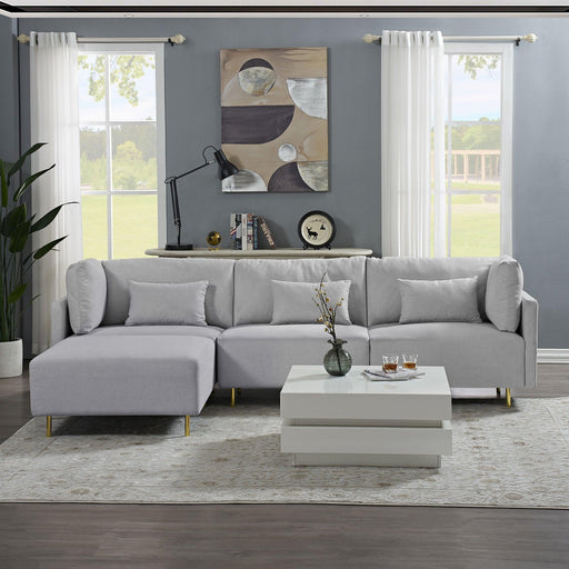 Modern Luxury Sectional Sofa Couch Quality Upholstery L Shape Sofa lden Metal Leg with Convertible Ottoman Chaise Grey image