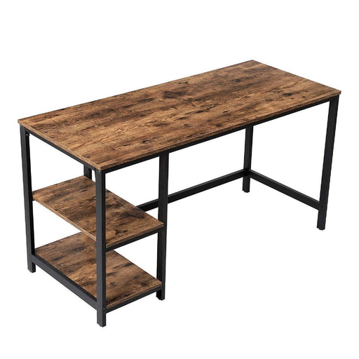 Industrial 55 Inch Wood and Metal Desk with 2 Shelves, Black and Brown image