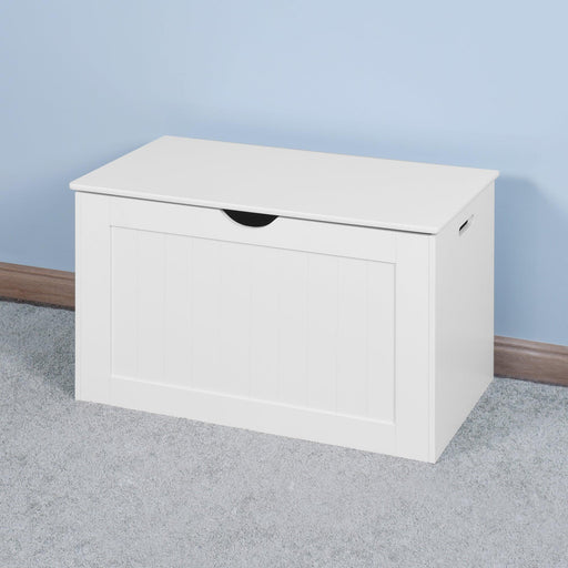 White Lift Top EntrywayStorage Cabinet with 2 Safety Hinge, Wooden Toy Box image