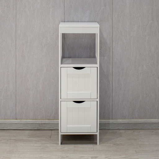 White Floor Cabinet with 2 Drawer WoodenStorage Cabinet Multifunctional BathroomStorage Organizer Rack Stand image