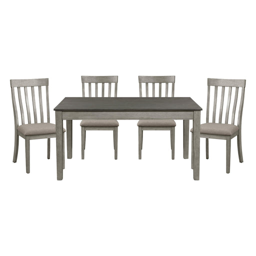 Country Casual Styling 5pc Dining Set Dining Table with Drawers and 4x Side Chairs Light Gray Finish Wooden Contemporary Furniture image