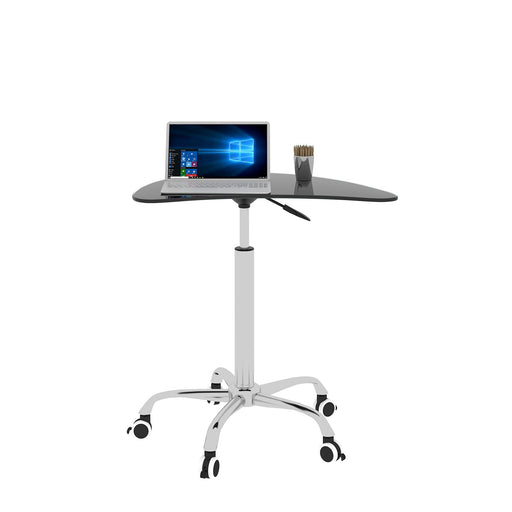Adjustable Height Black Tempered Glass Table Desk Table with Lockable Wheels(Adjustable Range 24.2 "~32.7 ") image