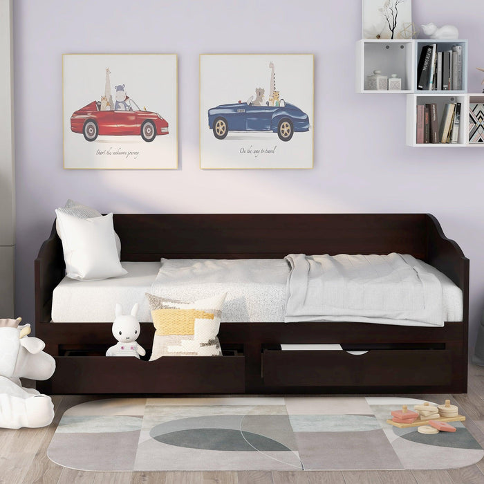 Wooden Daybed with Trundle Bed and TwoStorage Drawers , Extendable Bed Daybed,Sofa Bed with Two Drawers, Espresso image