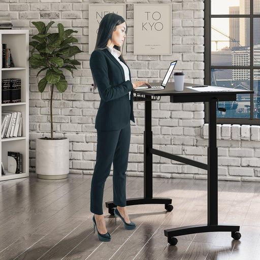 Atlantic Sit Stand Desk with Casters - Black (Height Adjustable) with side crank (switchable either side, left or right side crank) image