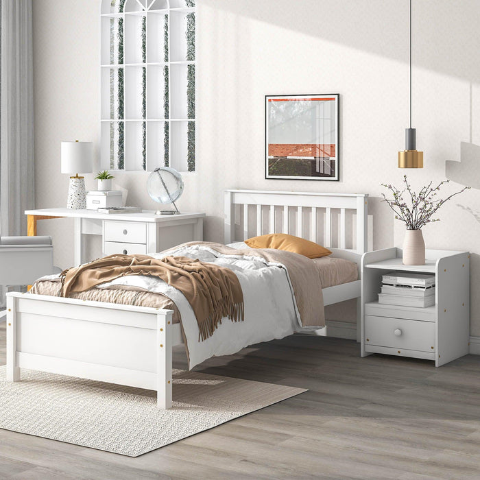 Twin Bed with Headboard and Footboard for Kids, Teens, Adults,with a Nightstand,Wite image