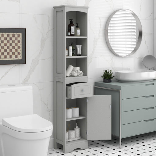 Tall Bathroom Cabinet, FreestandingStorage Cabinet with Drawer, MDF Board, Adjustable Shelf, Grey image