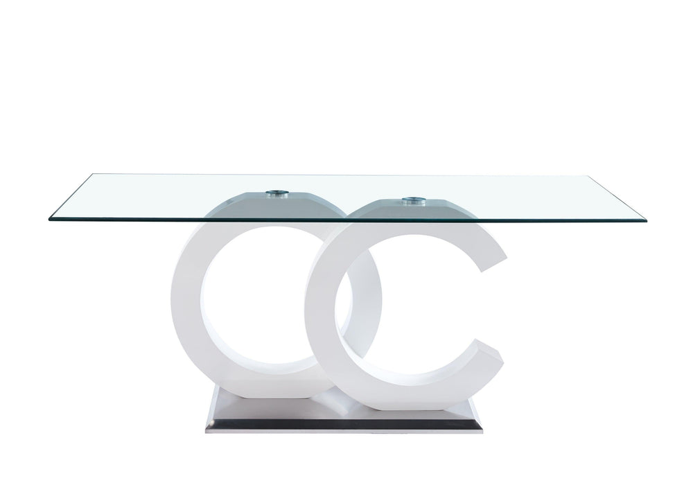 Tempered Glass Dining Table with White MDF Middle Support and Stainless Steel Base forModern Design image