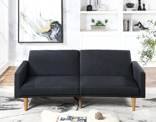 Modern Electric Look 1pc Convertible Sofa Couch Black Linen Like Fabric Cushion Clean Lines Wooden Legs Living Room image