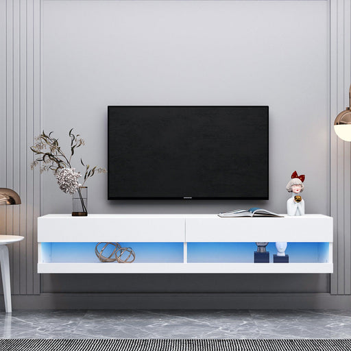 180 Wall Mounted Floating 80" TV Stand with 20 Color LEDs White image