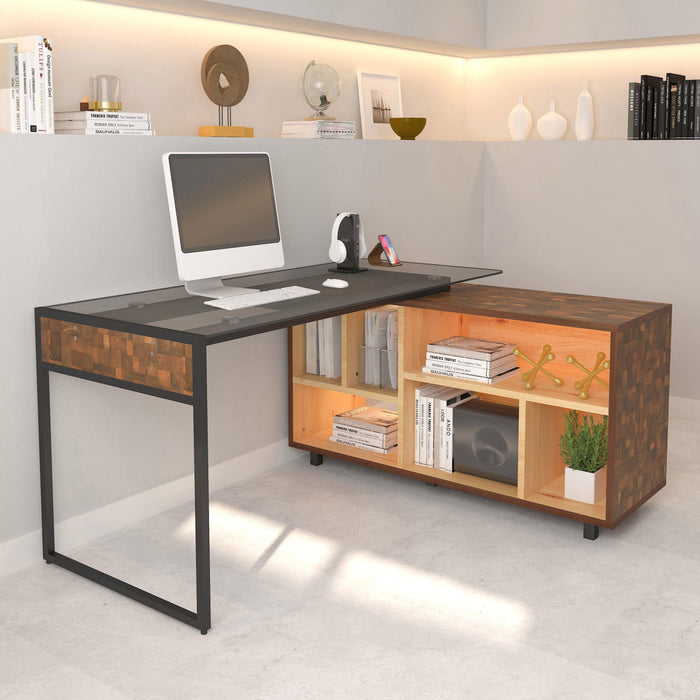 Techni Mobili L-Shape Corner Desk with MultipleStorage, Oak image