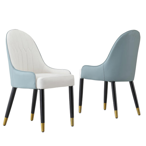 Dining Chair with PU Leather white green solid wood metal legs (Set of 2) image
