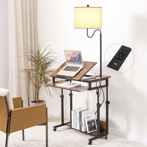 Desk with Floor Lamp, Wheels, Keyboard Tray image
