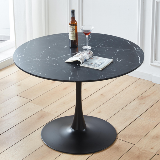 42.1"Black Tulip Table Mid-century Dining Table for 4-6 people With Round Mdf Table Top, Pedestal Dining Table, End Table Leisure Coffee Table image