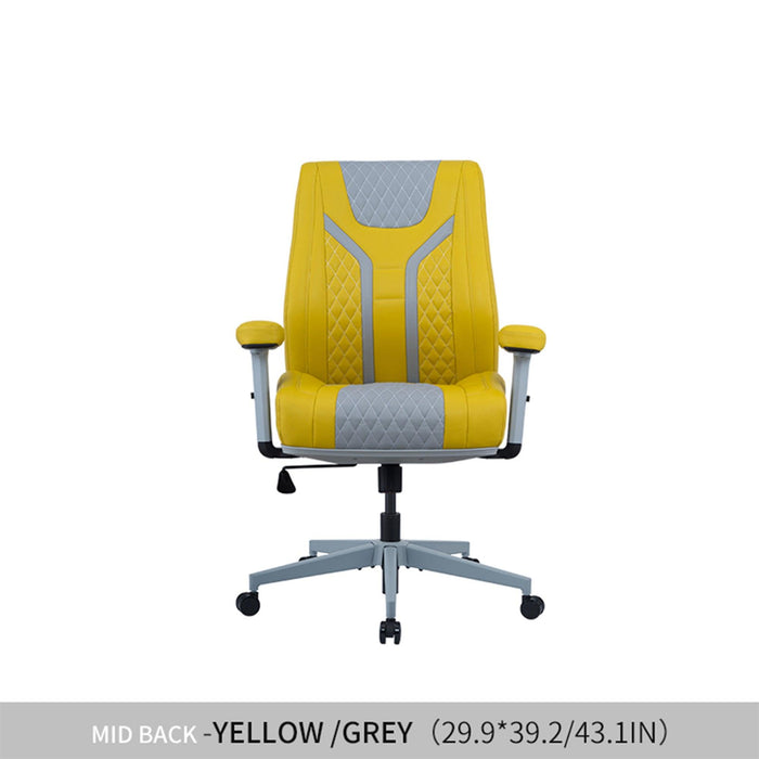 Office Desk Chair, Air Cushion Mid Back Ergonomic Managerial Executive Chairs, Headrest and Lumbar Support Desk Chairs with Wheels and Armrest, Yellow/Grey image