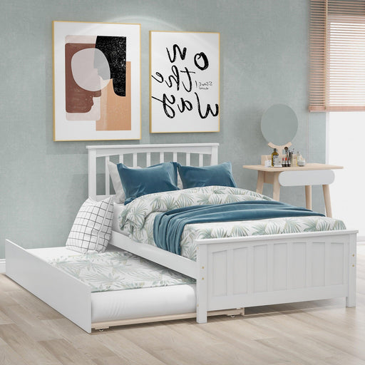 Twin size Platform Bed with Trundle, White image