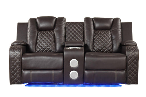 Benz LED & Power Reclining Loveseat Made With Faux Leather in Brown image