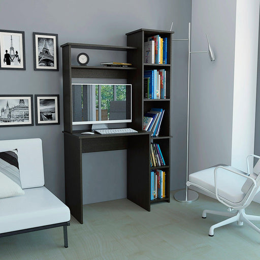 Marston 6-Shelf Writing Desk with Built-in Bookcase Black Wengue image