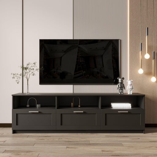 BlackModern minimalist TV cabinet 80 inch TV stand, open locker Living Room Bedroom image